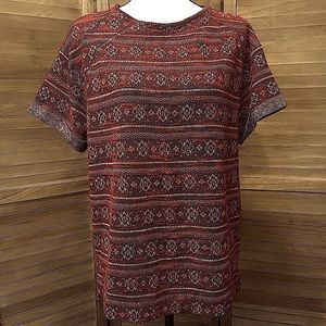 Sfera Red Textured Tee with Tribal Print, Large